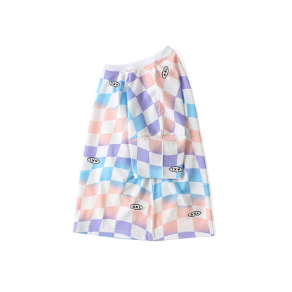 Baby Boy Checkerboard Pattern Short Sleeve Crewneck Tee