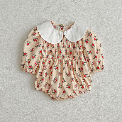Autumn Ditsy Flower Pattern Doll Neck Onesies Dress