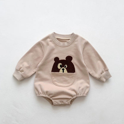Baby Solid Color Cartoon Embroidered Design Long Sleeve Triangle