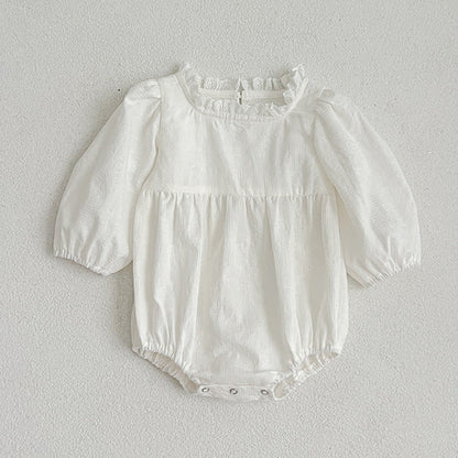 Solid White Simple Style Long Sleeve Onesies