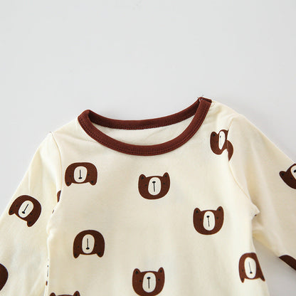 Baby 1pcs Cartoon Bear & Calf Graphic Long Sleeved Soft Bodysuit With