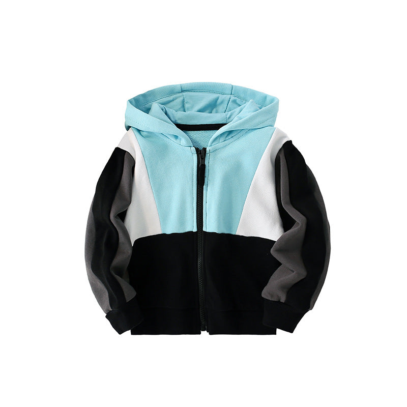 Baby Boy Color Matching Pattern Zipper Cotton Coat In Autumn