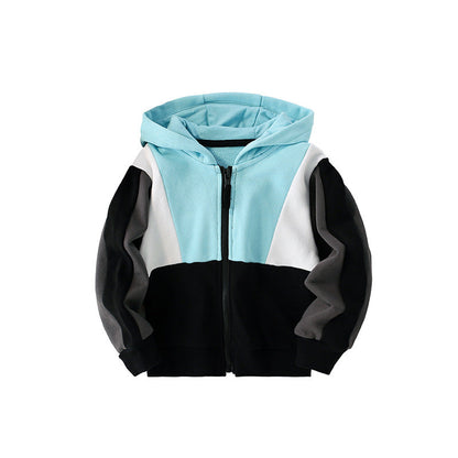 Baby Boy Color Matching Pattern Zipper Cotton Coat In Autumn