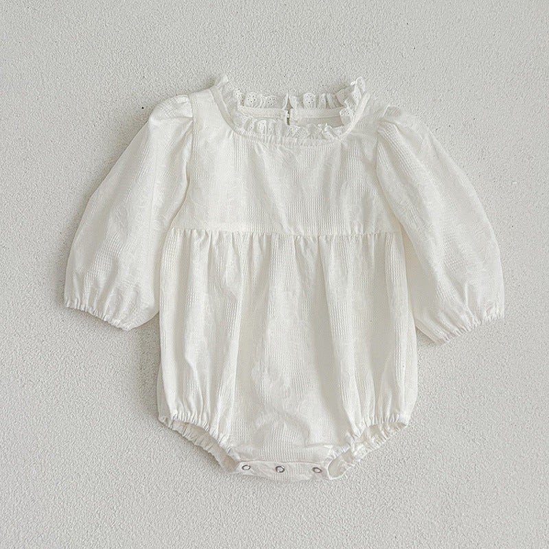 Solid White Simple Style Long Sleeve Onesies