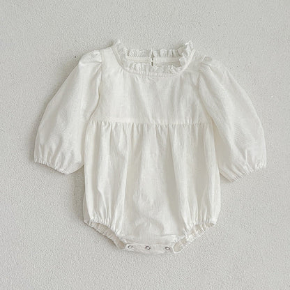 Solid White Simple Style Long Sleeve Onesies