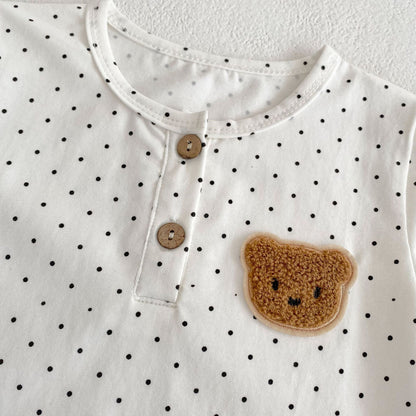 Baby Bear Pattern Dot Graphic Crewneck Rompers In Summer