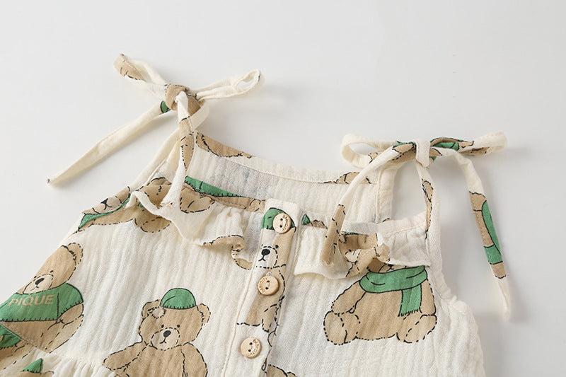 Baby Girl Small-Bear Cartoon Pattern Flounce Design Sleeveless
