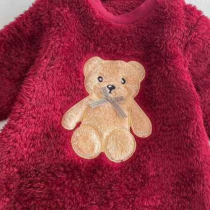 Cute And Cozy Baby Teddy Bear Romper For Autumn/Winter Outings – Red