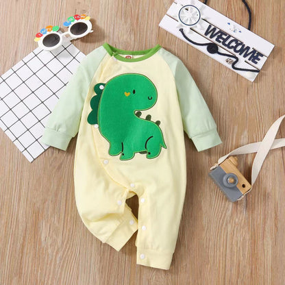 Baby Boy Cartoon Dinosaur Embroidered Pattern Contrast Design Side