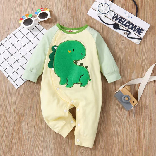 Baby Boy Cartoon Dinosaur Embroidered Pattern Contrast Design Side