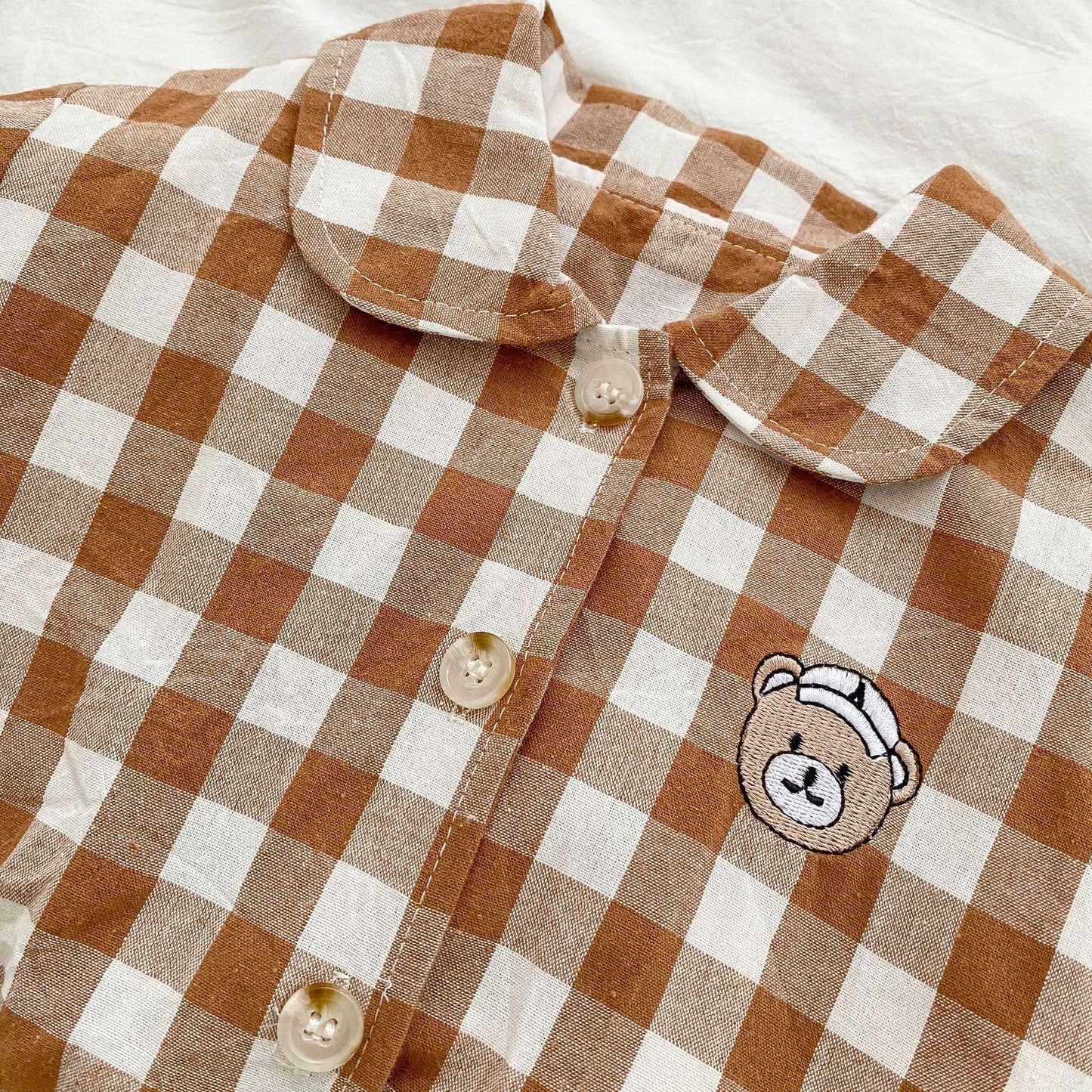 Baby Checkerboard Pattern Bear Patched Design Coat