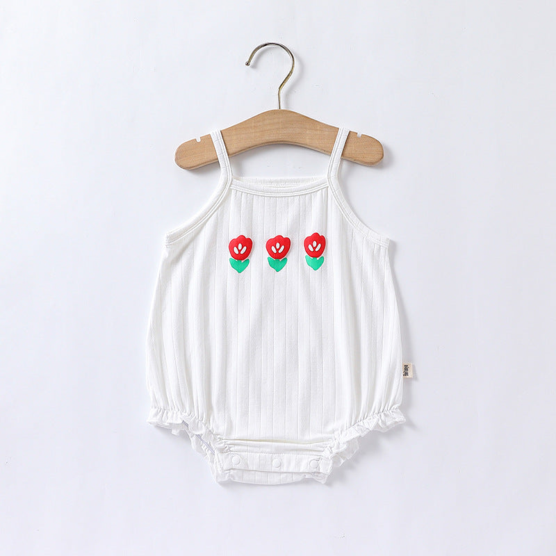 Baby Flower Embroidered Pattern Sling Onesies