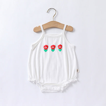 Baby Flower Embroidered Pattern Sling Onesies