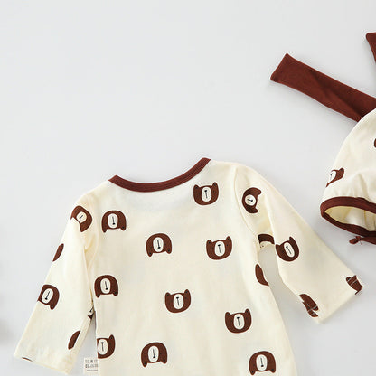 Baby 1pcs Cartoon Bear & Calf Graphic Long Sleeved Soft Bodysuit With