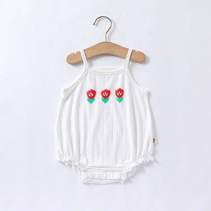 Baby Flower Embroidered Pattern Sling Onesies