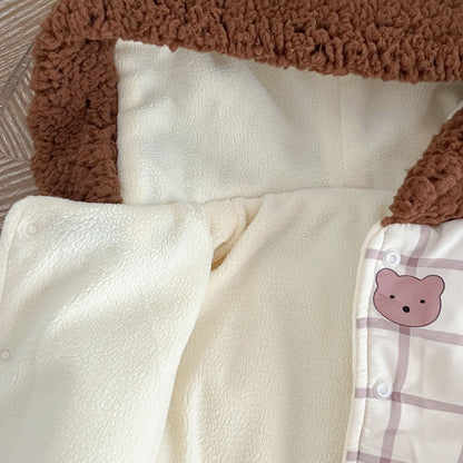 Baby Cute Bear Print Pattern Patchwork Hooded Padded Jacket