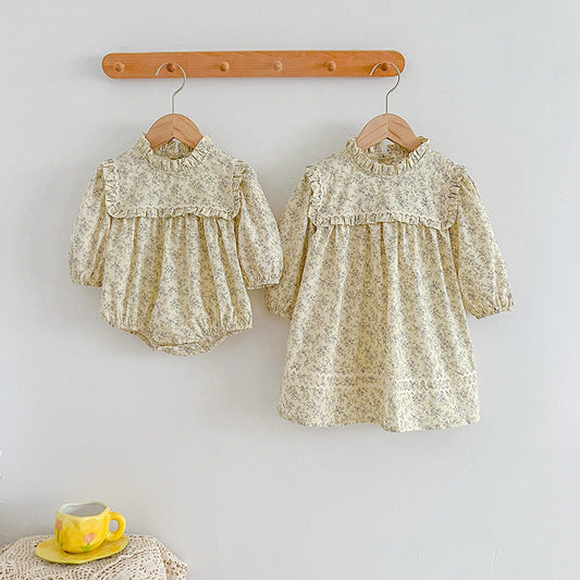 Sweet Style Floral Pattern Long Sleeve Onesies Dress