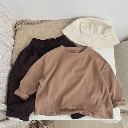 Baby Solid Color Crewneck Long Sleeve Soft Cotton Basic Shirt
