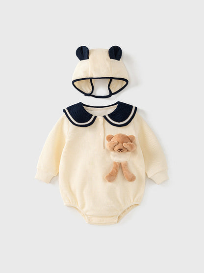 Autumn Doll Bear Patched Design Onesies With Hats