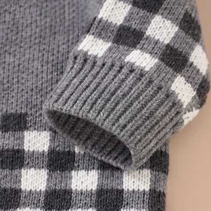 Baby Plaid Pattern Single Breasted Deisgn Knitted Cardigan
