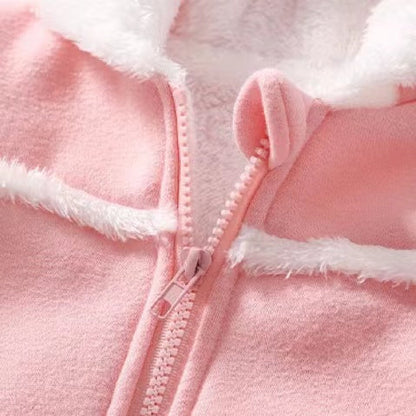 Baby Cute Long Sleeve Design Solid Color Thicken Warm Rompers With Hat