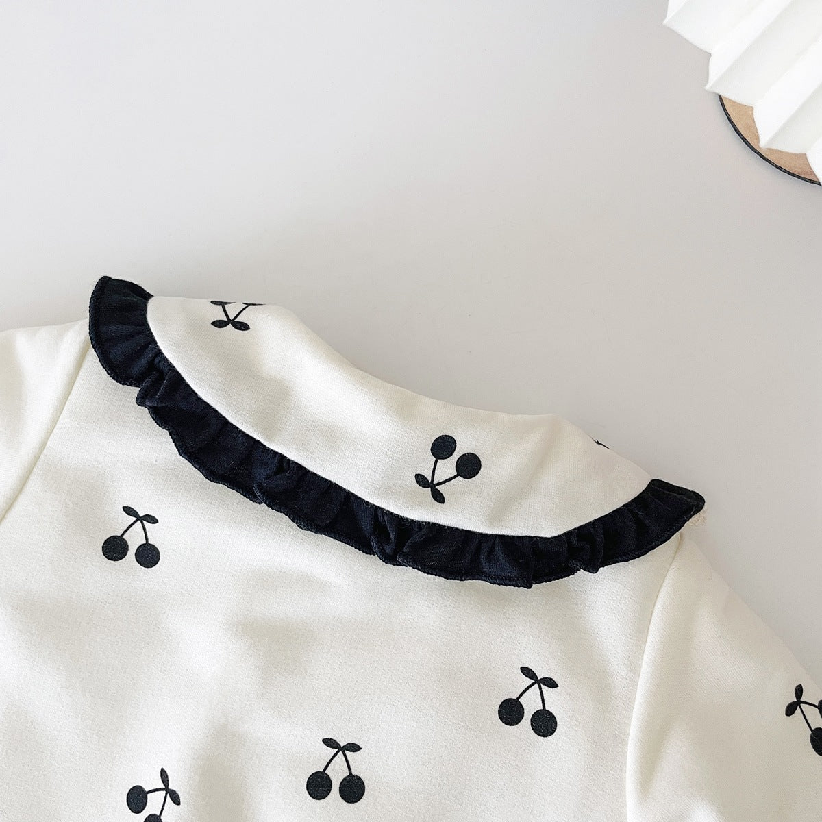 Baby Girl CHerry Pattern Mesh Patched Design Thermal Romper