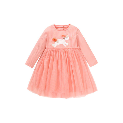 Solid Color Embroidered Design Long Sleeve Dress