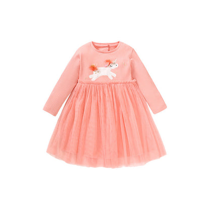Solid Color Embroidered Design Long Sleeve Dress