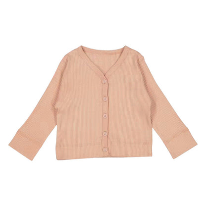 Baby Girl Solid Color Modal Cotton Pit Strip V-Neck Cardigan