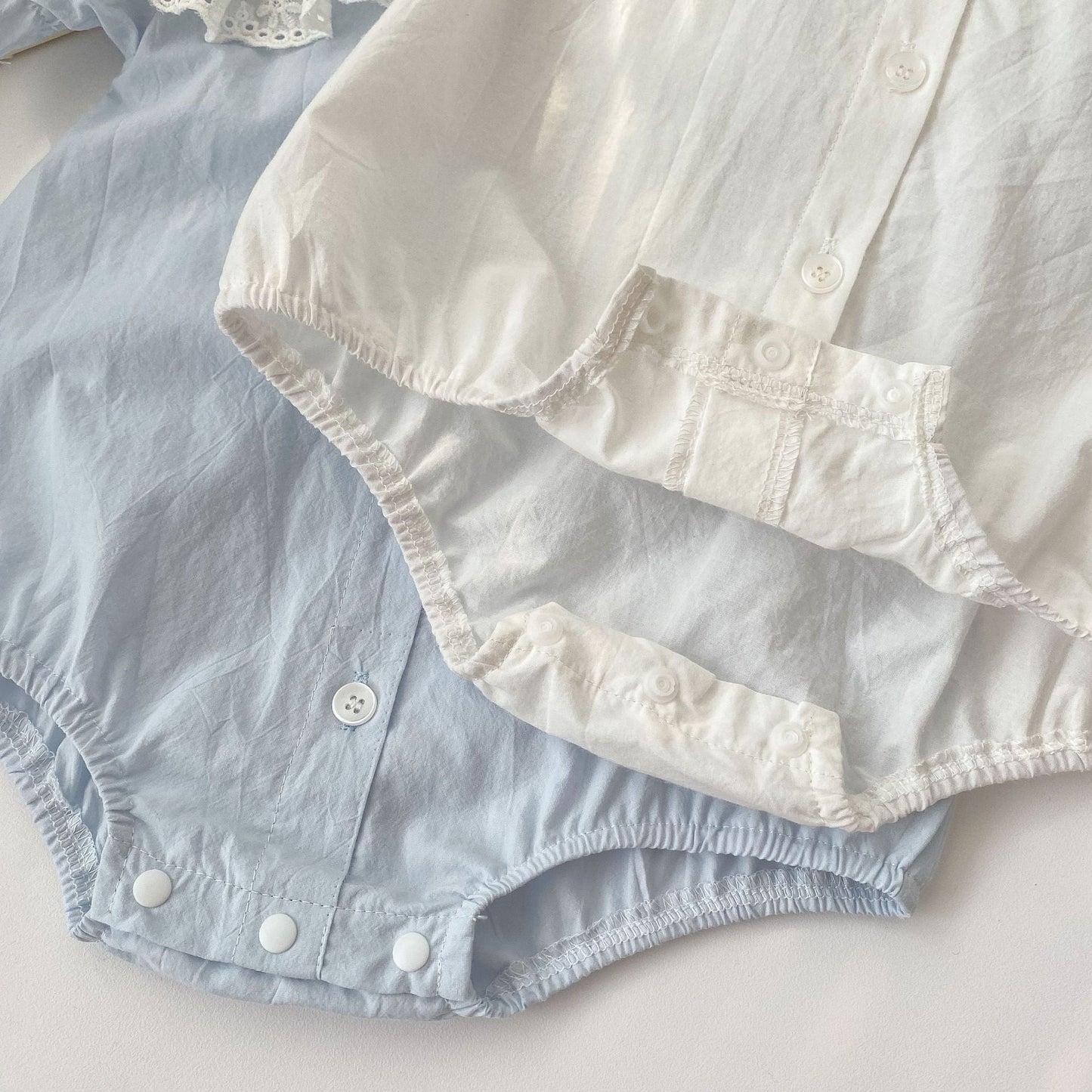 Baby Girl Solid Color Ruffle Neck Short Sleeve Onesies
