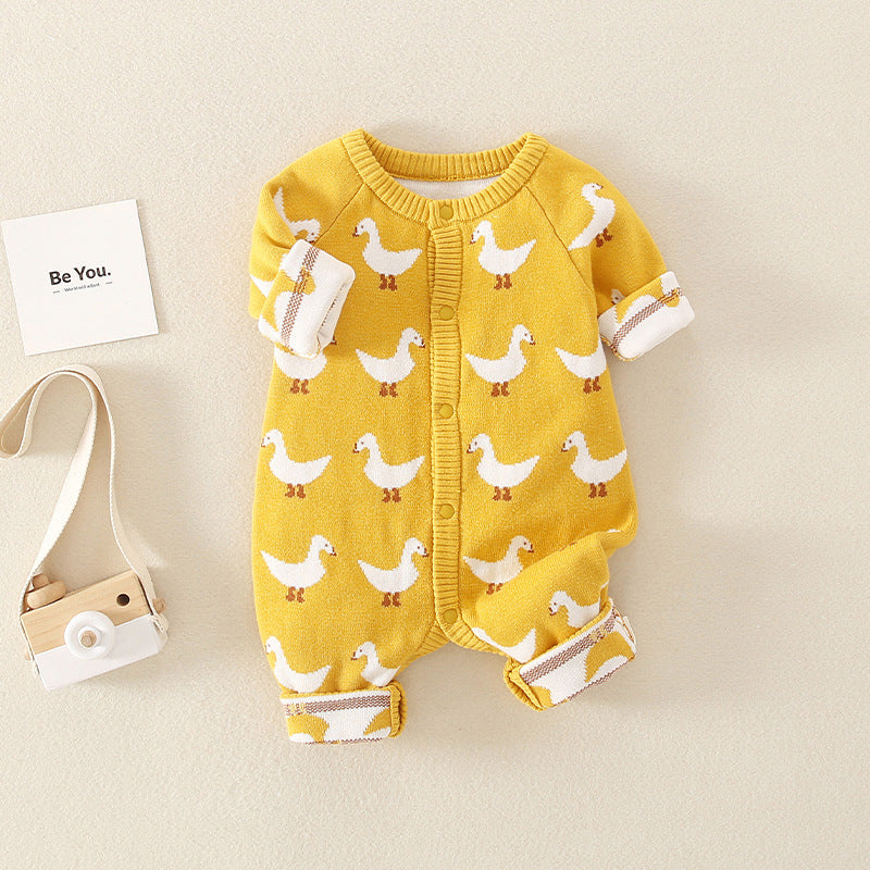 Autumn Cartoon Graphic Soft Cotton Knitted Romper