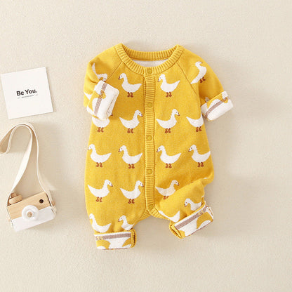 Autumn Cartoon Graphic Soft Cotton Knitted Romper
