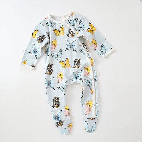 Baby Fruit Graphic Side Full Button Design Long Sleeves Covered Romper