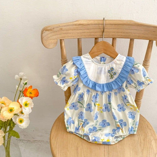 Baby Girl Floral Graphic Crewneck Puff Sleeves Onesies