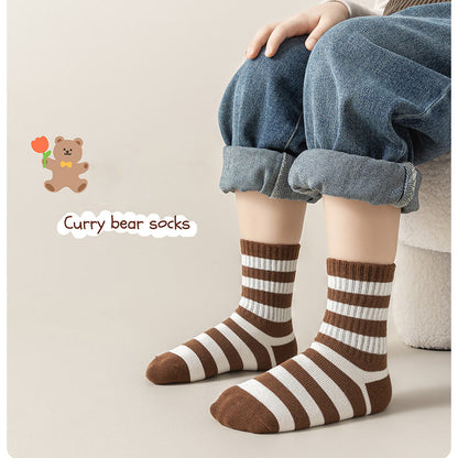Kids Unisex Breathable Comfy Brown Bear Series Cartoon Pattern Socks