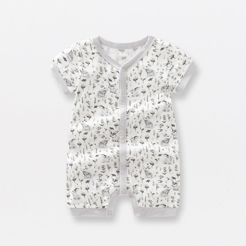 Baby Print Pattern Thin Style Short Sleeves Rompers