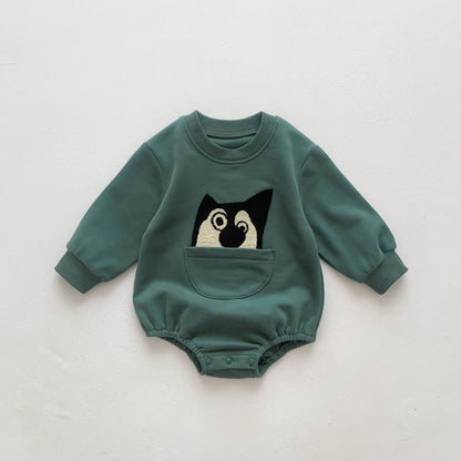 Baby Solid Color Cartoon Embroidered Design Long Sleeve Triangle