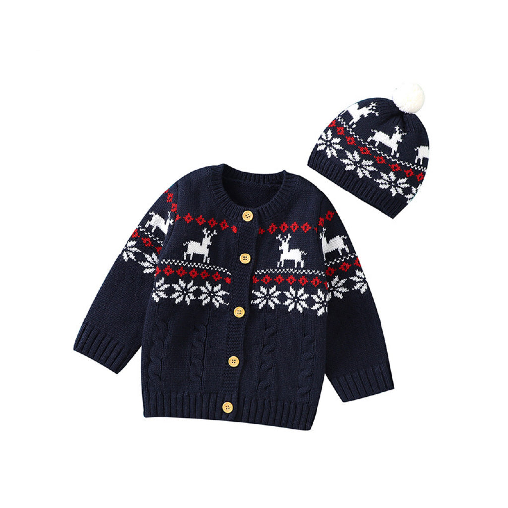 Baby Deer Pattern Crochet Knit Design Sweater Cardigan