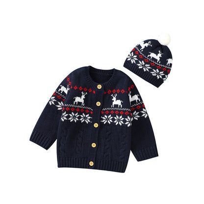 Baby Deer Pattern Crochet Knit Design Sweater Cardigan
