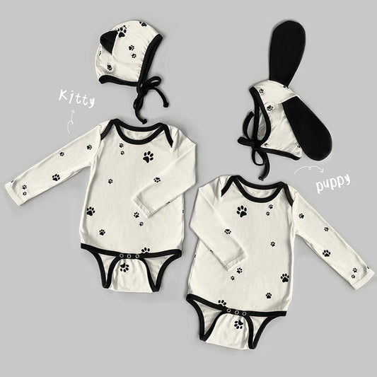 Baby 1pcs Cat Paw Pattern Kitty & Punny Shape Design Bodysuit Combo