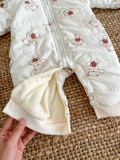 Baby Toddler Boy And Girl Bear Print Thicken Long Sleeve Jumpsuit