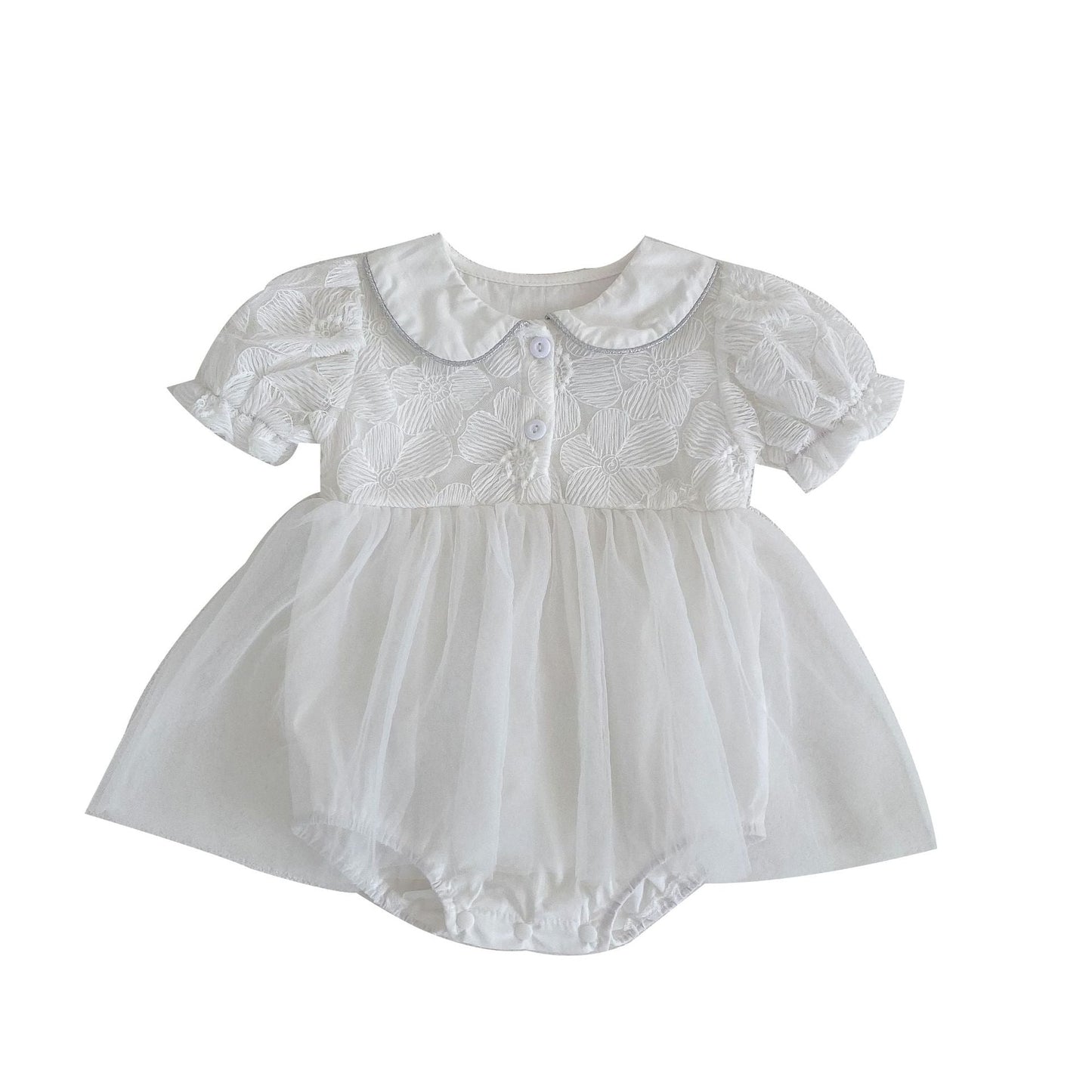 Baby Girl Solid Color Mesh Patched Design Summer Onesies Dress