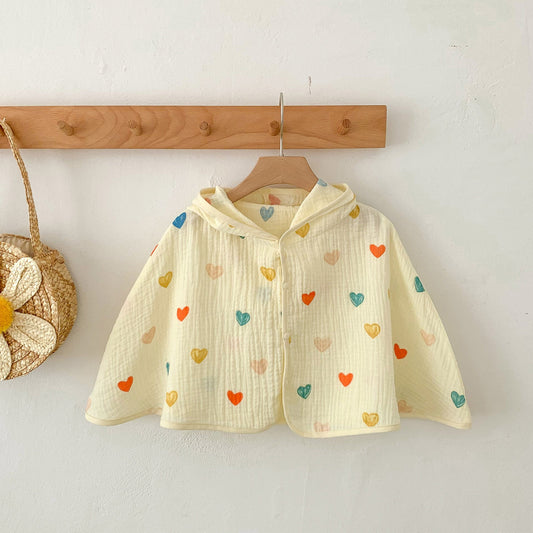 Summer Baby Girl Colorful Heart Pattern Breathable Sun-Resistant Cape