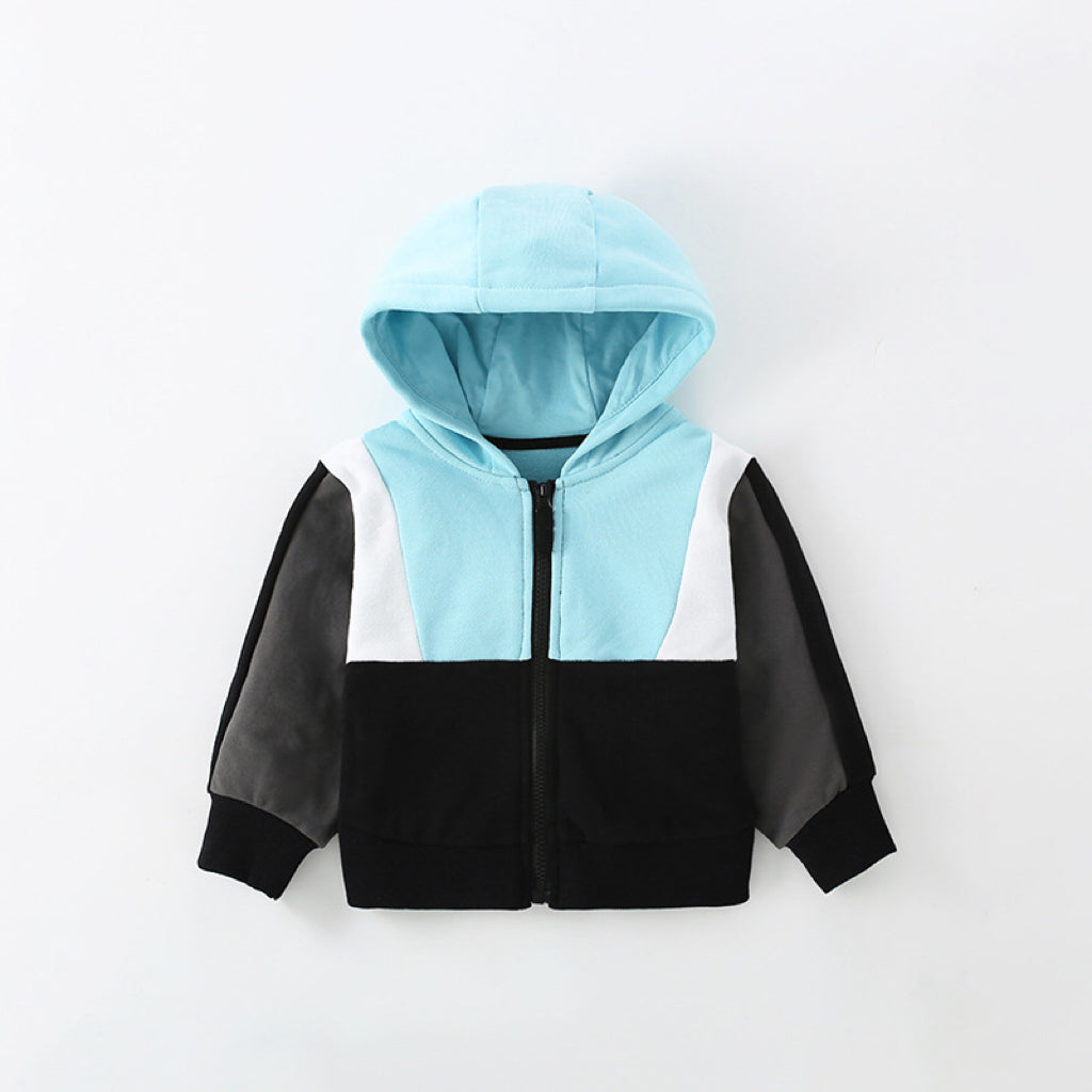 Baby Boy Color Matching Pattern Zipper Cotton Coat In Autumn