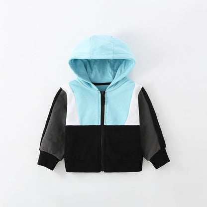 Baby Boy Color Matching Pattern Zipper Cotton Coat In Autumn