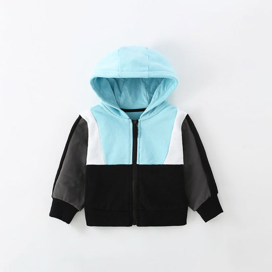 Baby Boy Color Matching Pattern Zipper Cotton Coat In Autumn