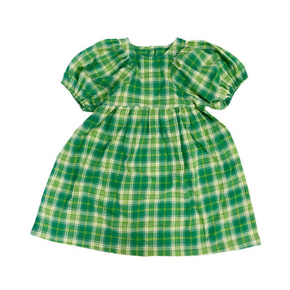 Baby Girls Plaid Pattern Pull-Sleeved Design O-Neck Long Dress In