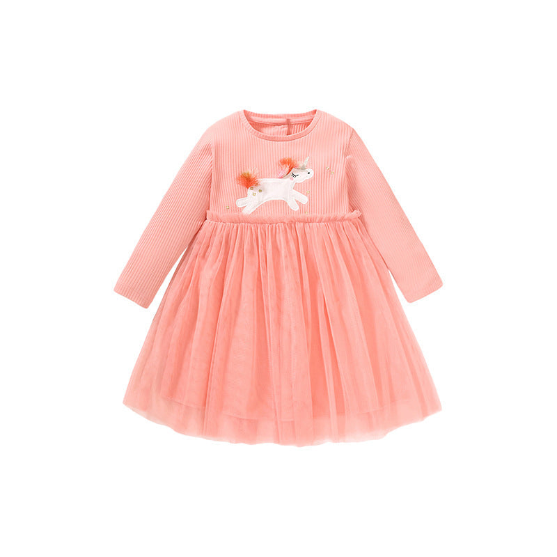 Solid Color Embroidered Design Long Sleeve Dress