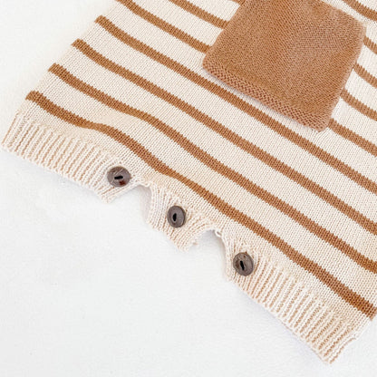Baby Girl Striped Graphic Knitted Strap Sleeveless Jumpsuit With