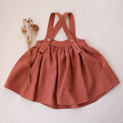 Baby Girl Solid Color Sling Linen Cotton Vest Skirt
